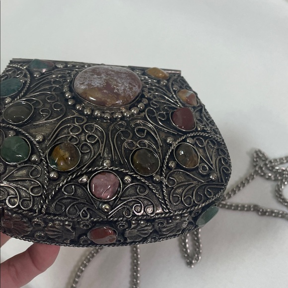 Vintage Sajai inlaid natural agate stones gems Multi-Color Stone Embellished Bag - Picture 9 of 17